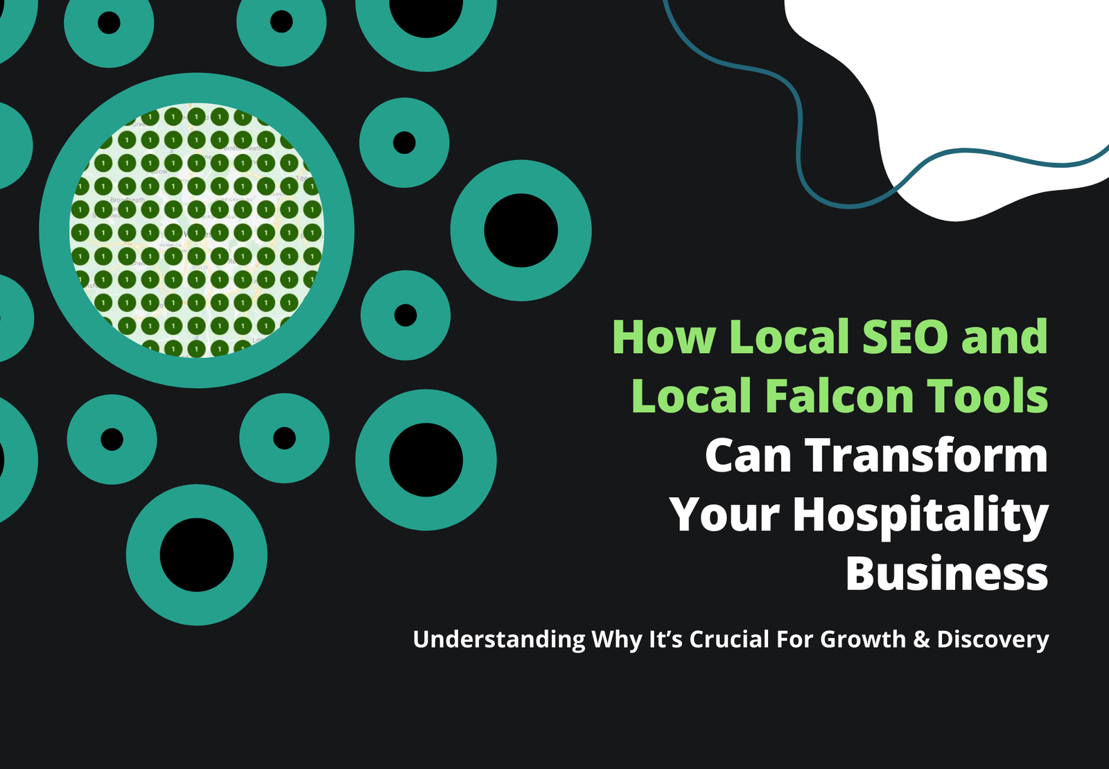 Text overlay on a blue background promoting how Local SEO and Local Falcon tools can transform your hospitality business